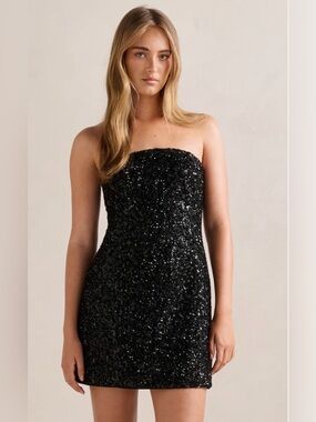 Ever New Elysia Sequin Strapless Mini Dress Black NWT Broken Zipper Size